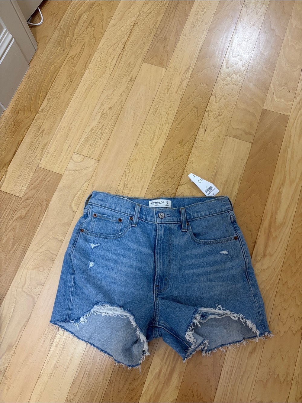 Abercrombie & Fitch Light Blue Distressed Denim Shorts